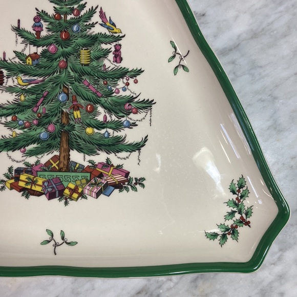 Vintage Fine Porcelain Spode Christmas Tree Triangle Serving Plate - Picture 3 of 6